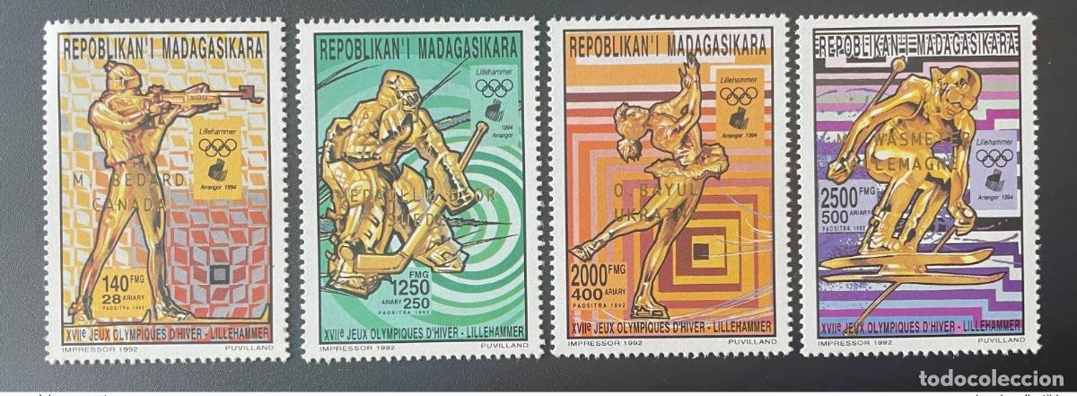 Sellos: Madagascar 1994 Mi. 1696-1699 bA Oro sobrecargado de esqu&iacute; en los Juegos Ol&iacute;mpicos Lillehammer