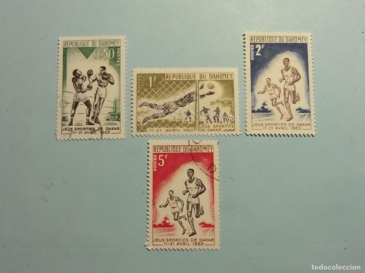 Sellos: BENIN-DAHOMEY 1963 - JUEGOS DEPORTIVOS DE DAKAR (BOXEO, F&Uacute;TBO, Y ATLETISMO.