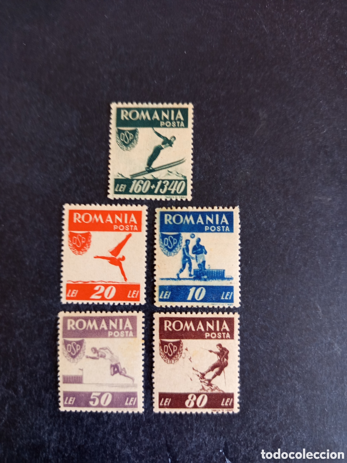 Sellos: Ruman&iacute;a, 1946. Deportes. Yv. 916/20. Serie completa. Pedido m&iacute;nimo 3 &euro;. Ver fotos.
