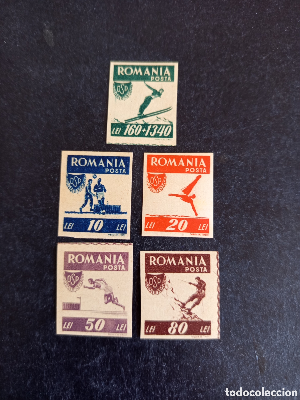 Sellos: Ruman&iacute;a, 1946. Deportes. Yv. 916/20. Serie completa sin dentar. Pedido m&iacute;nimo 3 &euro;. Ver fotos.