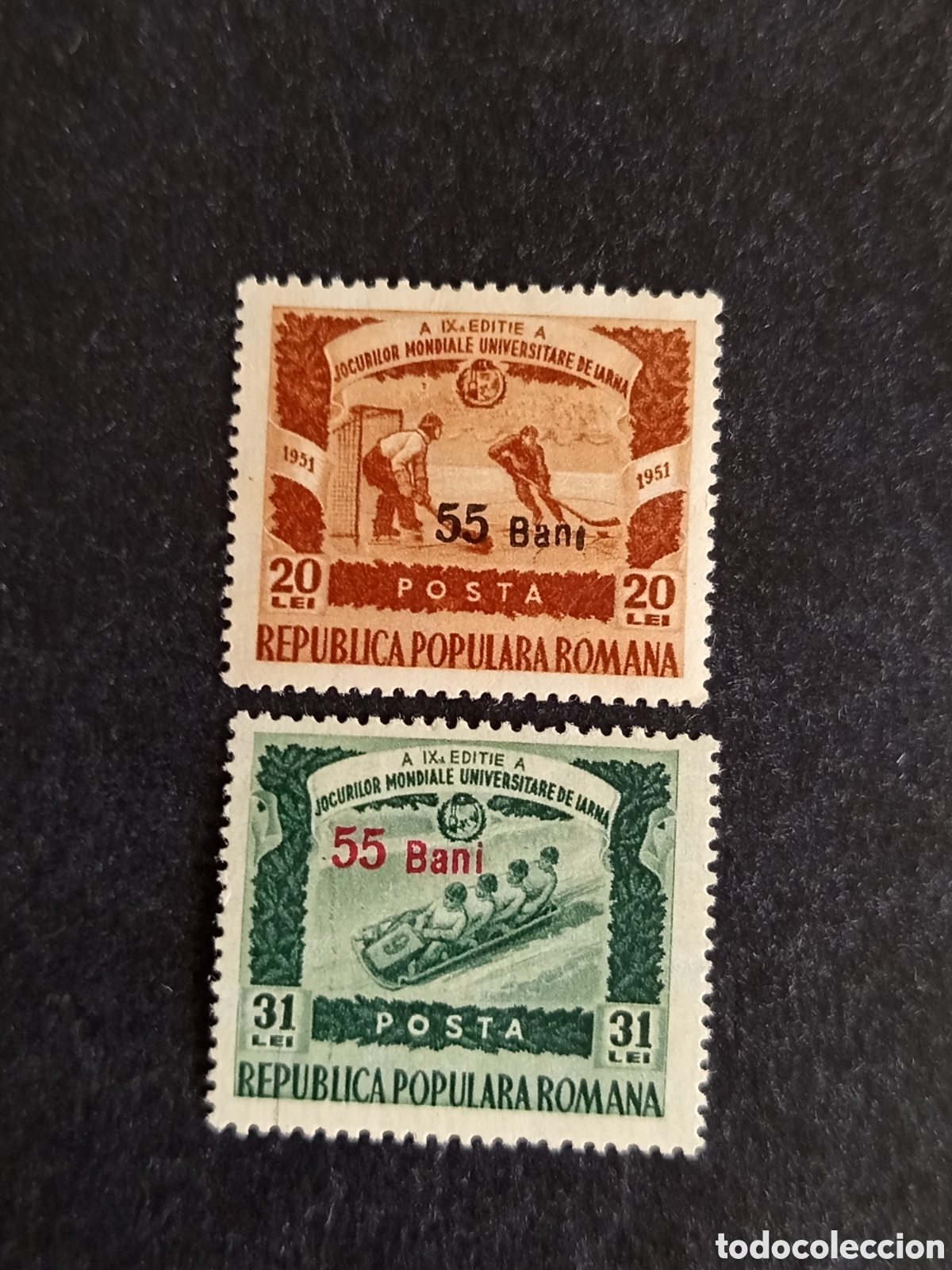 Sellos: Ruman&iacute;a, 1952. Deportes: Juegos Universitarios. Yv 1246/7. Serie completa sobrecarga.Pedido m&iacute;nimo3&euro;