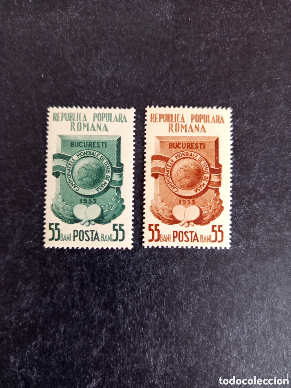 Sellos: Ruman&iacute;a, 1953. Deportes: tenis de mesa. Yv. 1297/8. Serie completa. Pedido m&iacute;nimo 3 &euro;. Ver fotos.