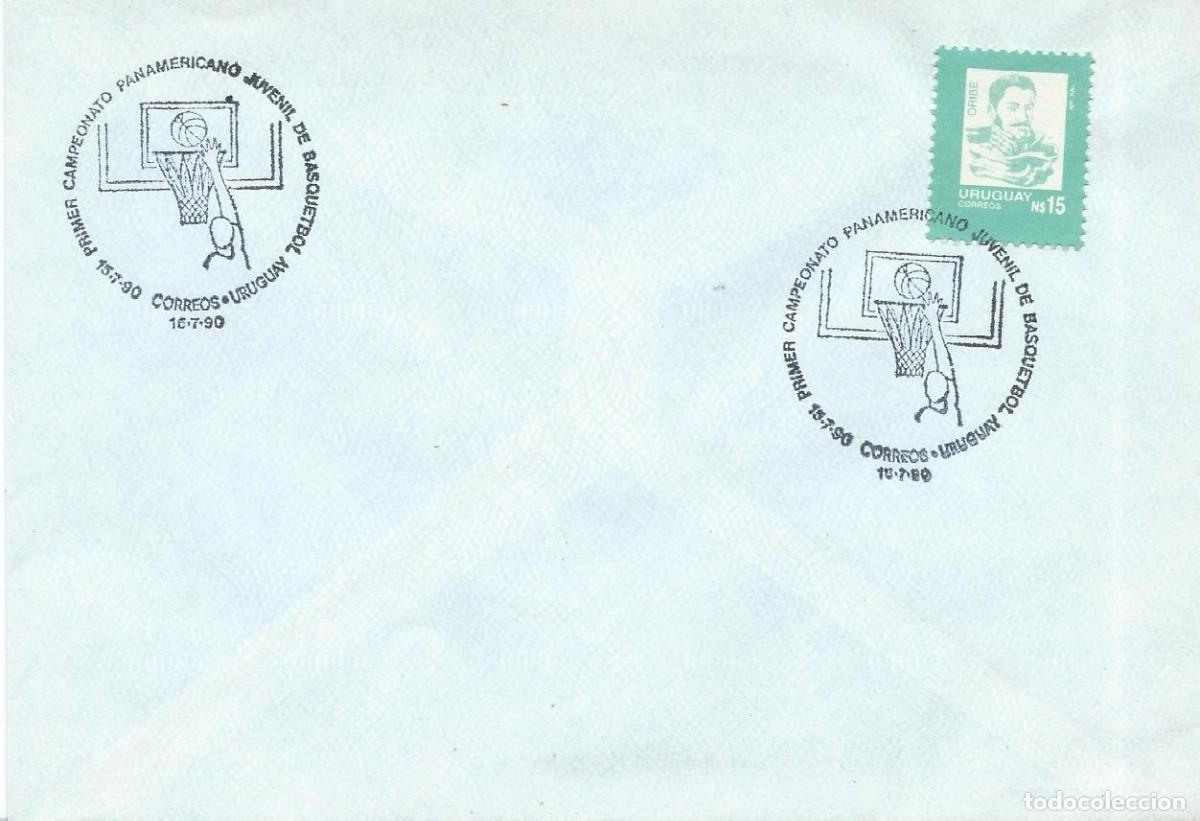 Sellos: 1990. URUGUAY. MATASELLOS/POSTMARK. CAMP. PANAMERICANO JUV. BALONCESTO. BASKETBALL. DEPORTES/SPORTS.
