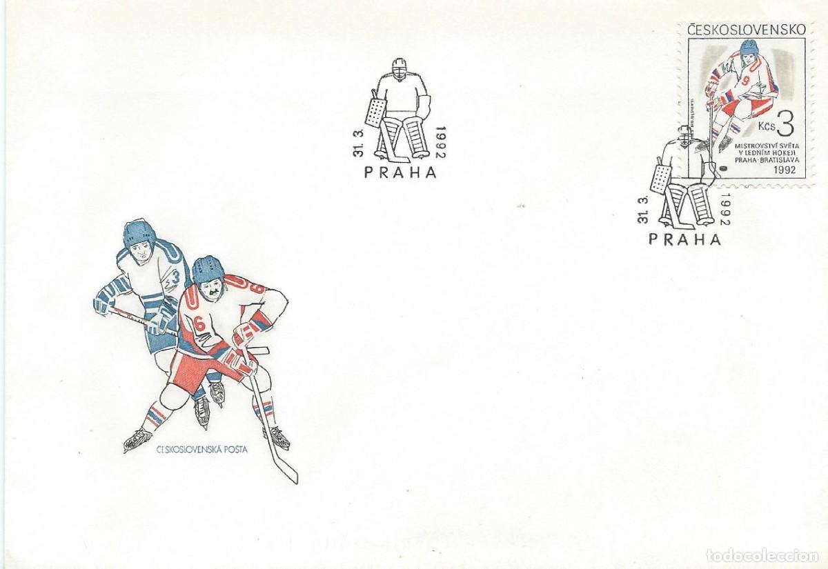 Sellos: 1992. CHECOSLOVAQUIA. MATASELLOS/POSTMARK. CAMP. MUNDIAL HOCKEY HIELO. ICE HOCKEY. DEPORTES/SPORTS.