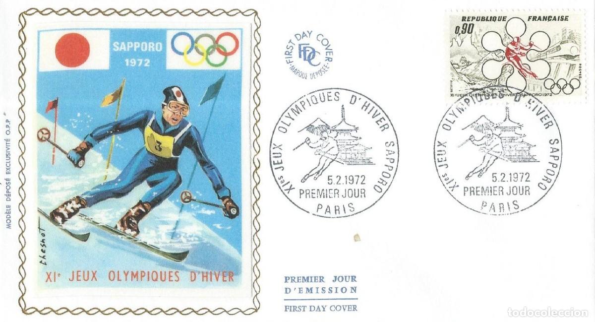 Sellos: 1972. FRANCIA/FRANCE. SPD/FDC. YVERT 1705. JJ. OO. INVIERNO SAPPORO. ESQU&Iacute;/SKIING. DEPORTES/SPORTS.