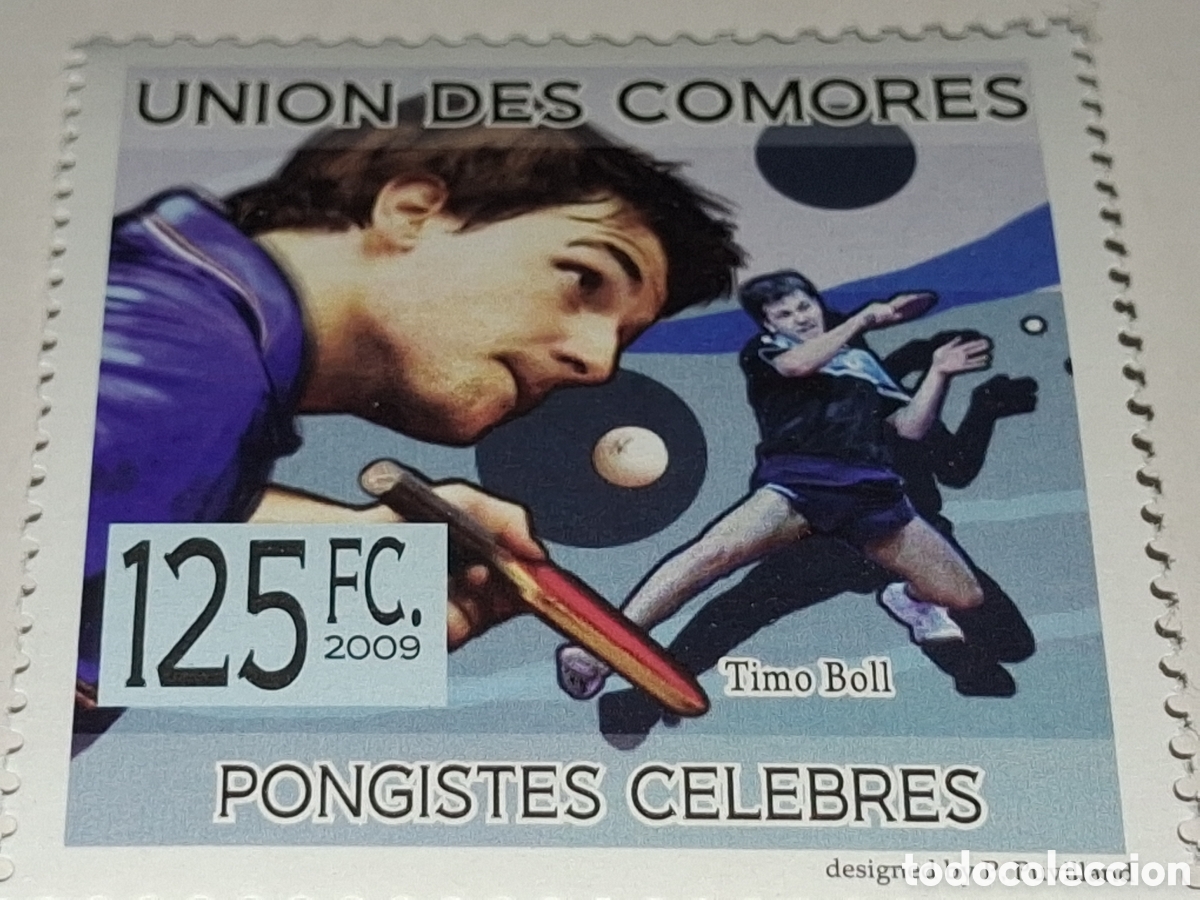 Sellos: Sello Comoras nuevo 2009. Timo Boll. Jugador tenis mesa. Pinpon. Deporte.