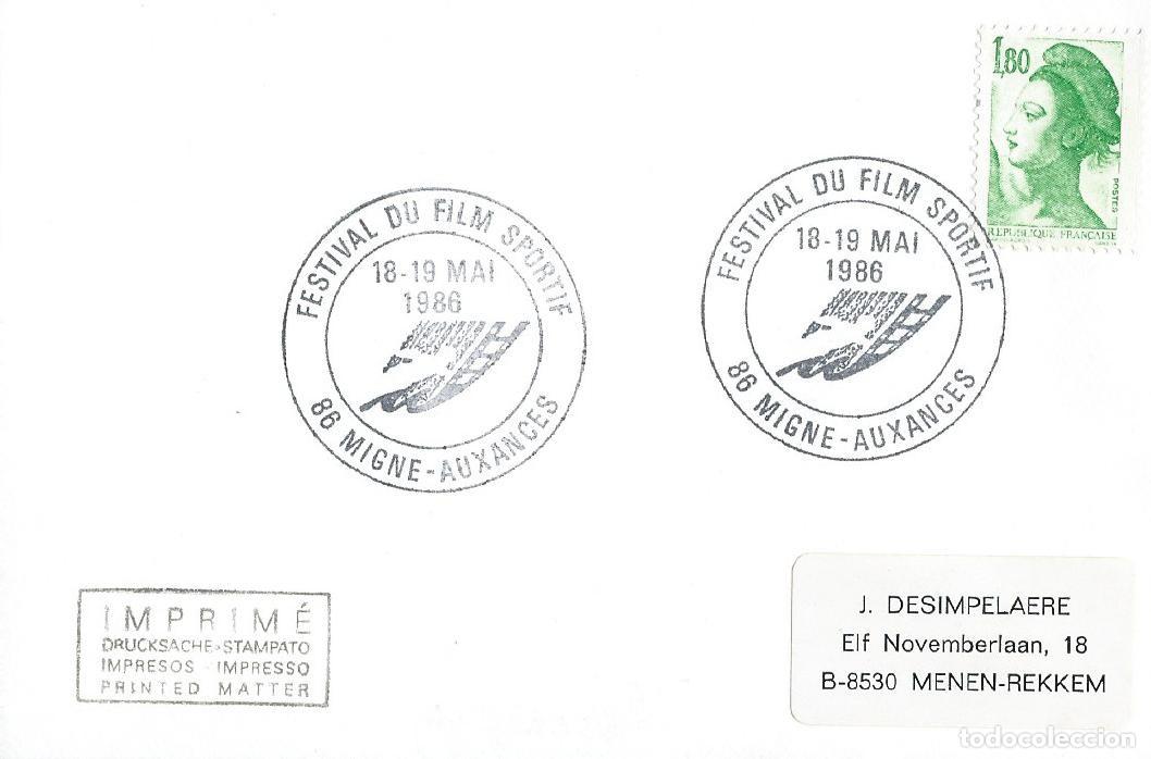 Sellos: 1986. FRANCIA/FRANCE. MATASELLOS/POSTMARK. FESTIVAL DE CINE DEPORTIVO. DEPORTES/SPORTS/CINEMA.