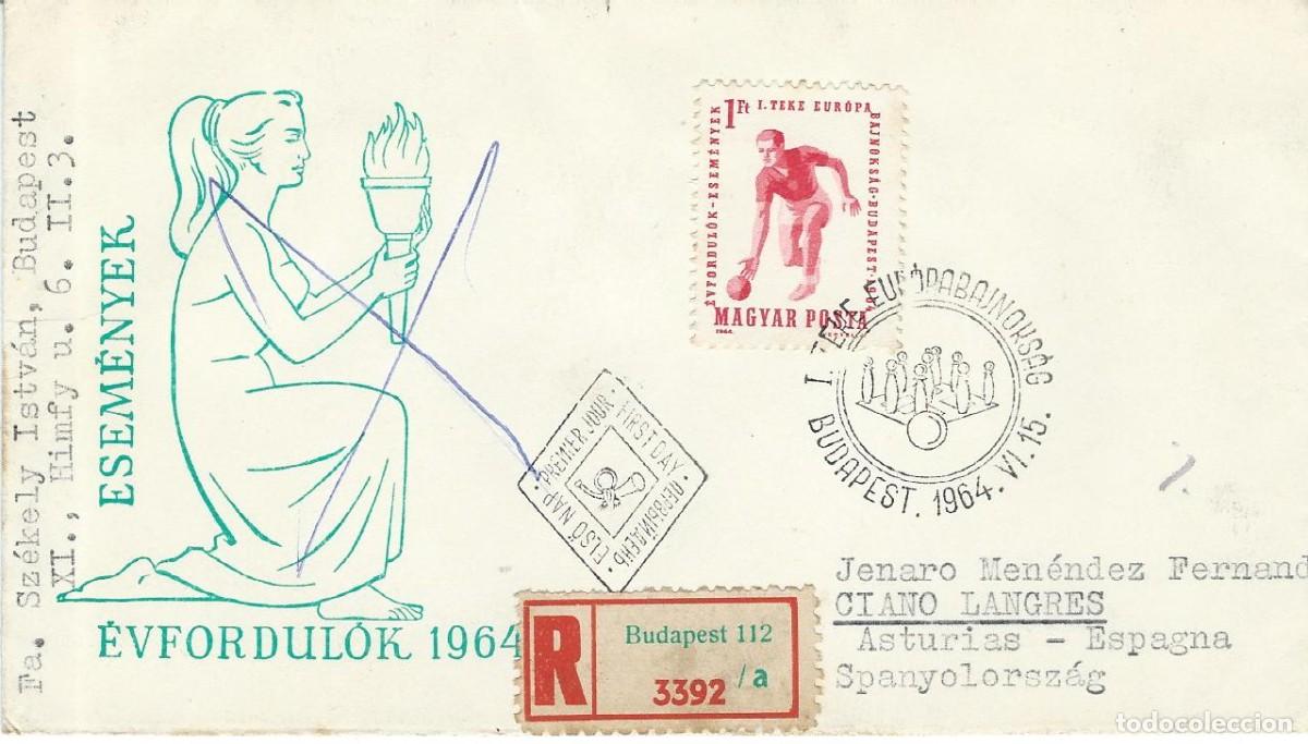Sellos: 1964. HUNGR&Iacute;A/HUNGARY. SPD/FDC. CIRCULADO. CERTIFICADO. YVERT 1659. BOLOS/BOWLING. DEPORTES/SPORTS.
