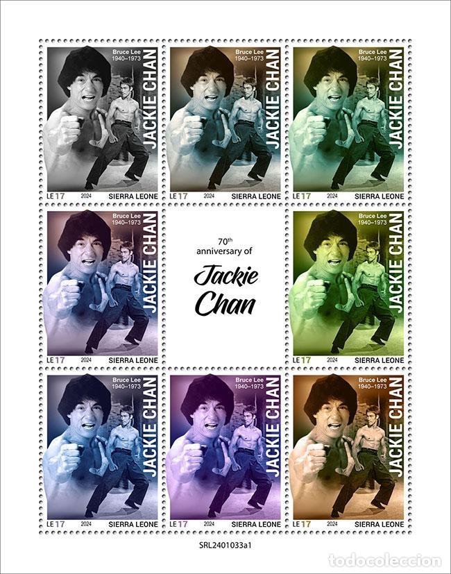 Sellos: Sierra Leona 2024 Mi. 18759-18766 hoja Jackie Chan Bruce Lee kung-fu cine