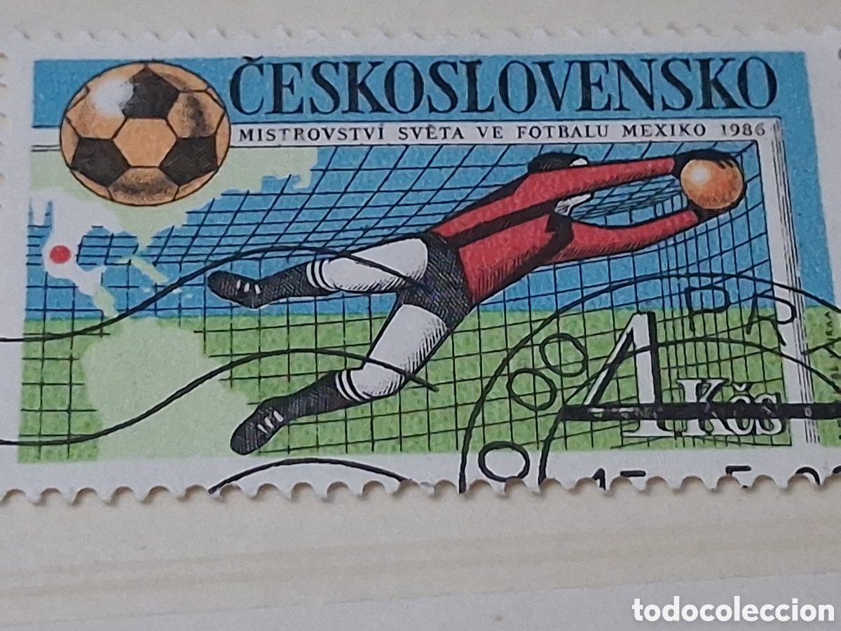 Sellos: Sellos de Checoslovaquia mtdos (usados).1986. Copa mundial futbol. Mexico. Mapa. Continentes. Balon.