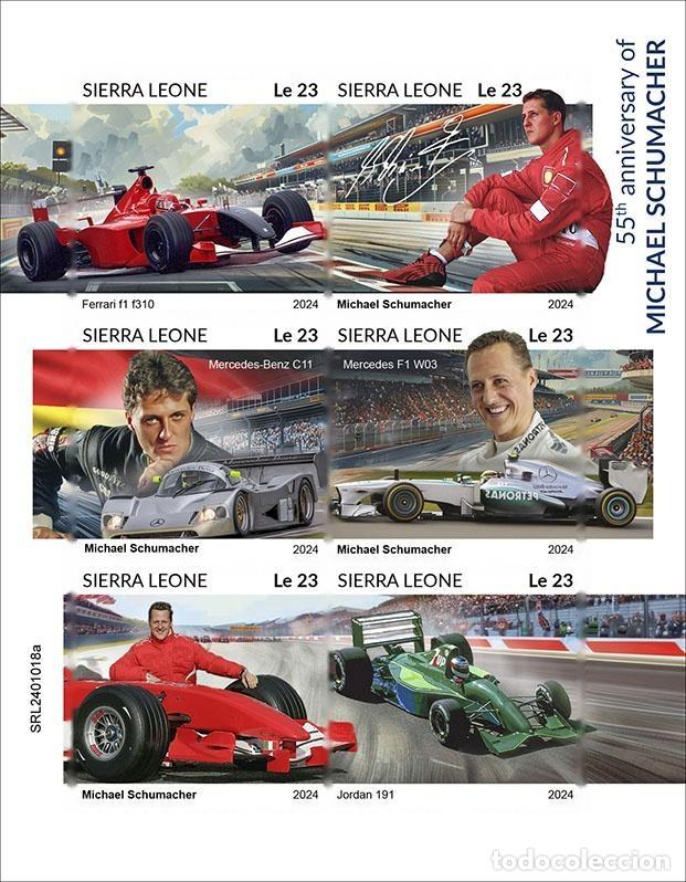 Sellos: Sierra Leona 2024 Mi. 18292-18297 hoja sin dentar Michael Schumacher