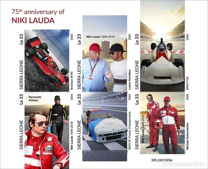 Sellos: Sierra Leona 2024 Mi. 18268-18273 hoja sin dentar Niki Lauda F&oacute;rmula 1