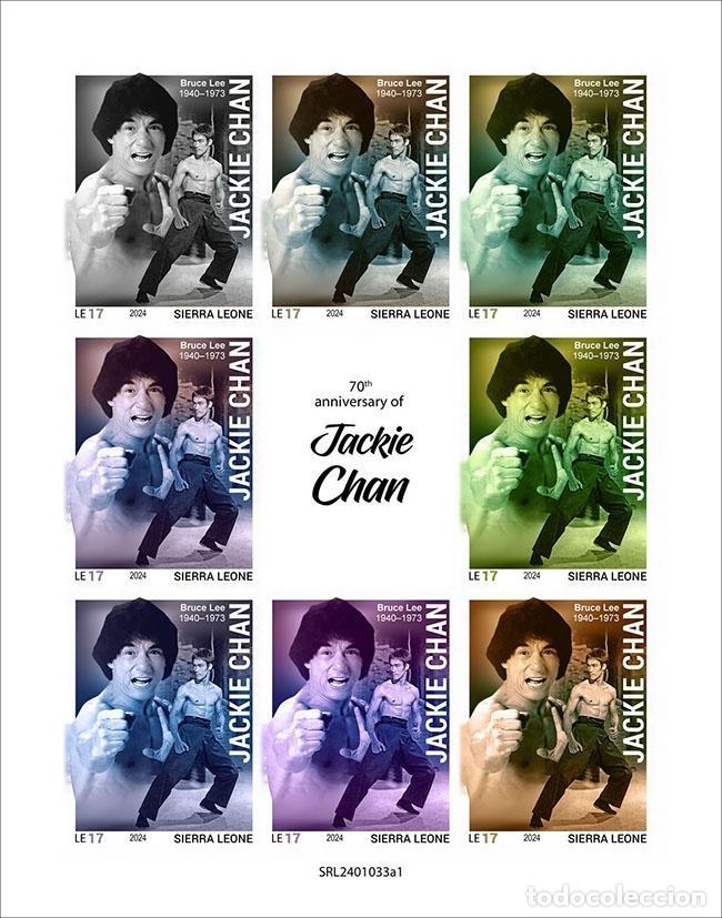Sellos: Sierra Leona 2024 Mi. 18759-18766 hoja sin perforar Jackie Chan Bruce Lee