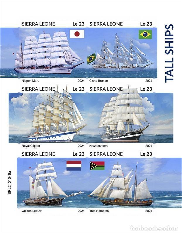 Sellos: Sierra Leona 2024 Mi. 18499-18504 hoja sin dentar grandes veleros