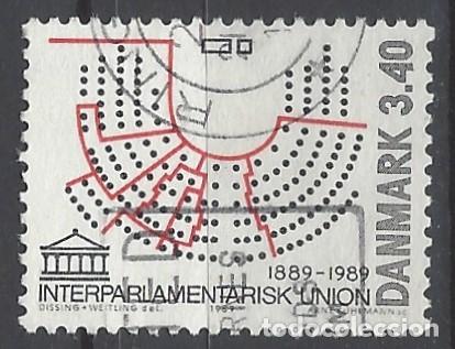 Sellos: DINAMARCA 1989 - CENTENARIO DE LA UNI&Oacute;N INTERPARLAMENTARIA - USADO - Foto 1