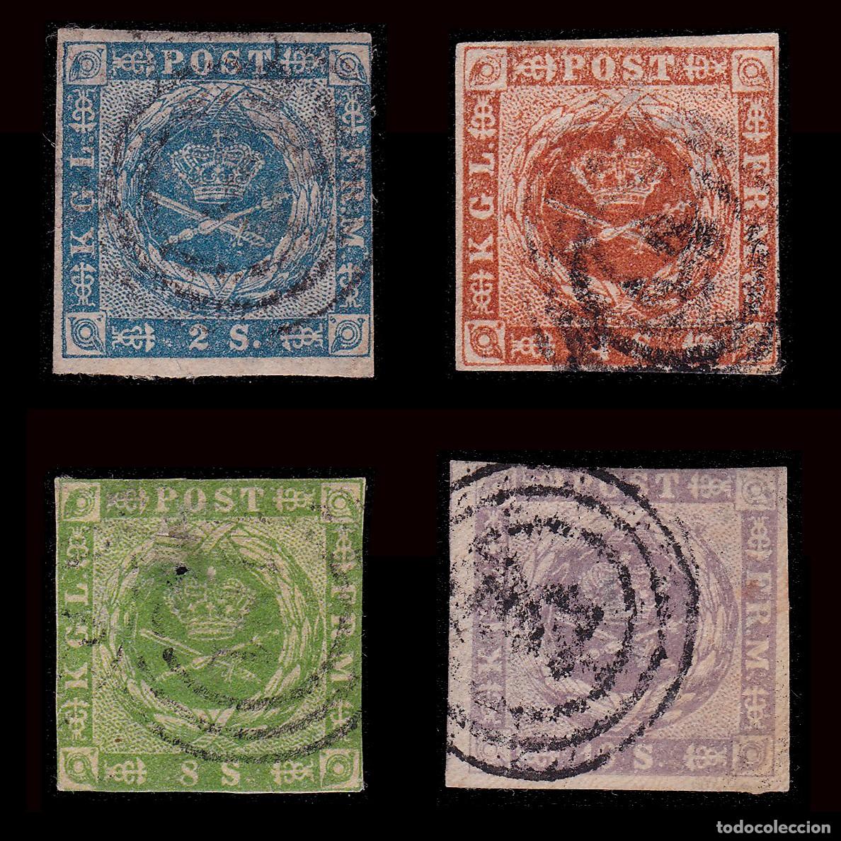 Sellos: DENMARK.1854-7.Royal Emblems.SCOTT 3-6.USED. - Foto 1