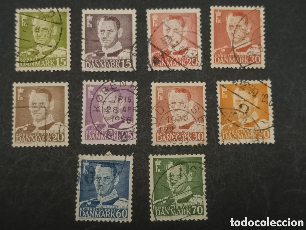 Sellos: DINAMARCA. FR&Eacute;D&Eacute;RIC IX. 10 SELLOS. - Foto 1