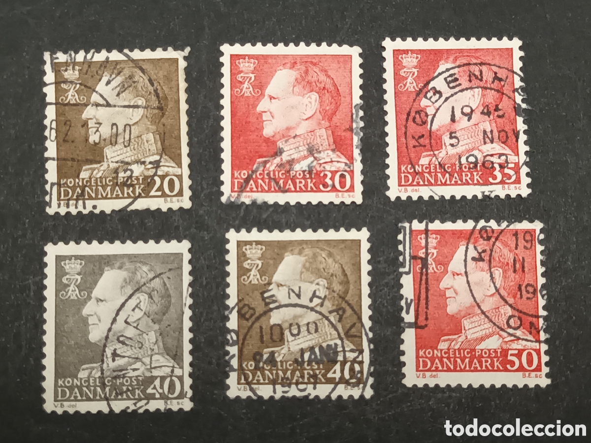 Sellos: DINAMARCA. FR&Eacute;D&Eacute;RIC IX. 6 SELLOS. - Foto 1