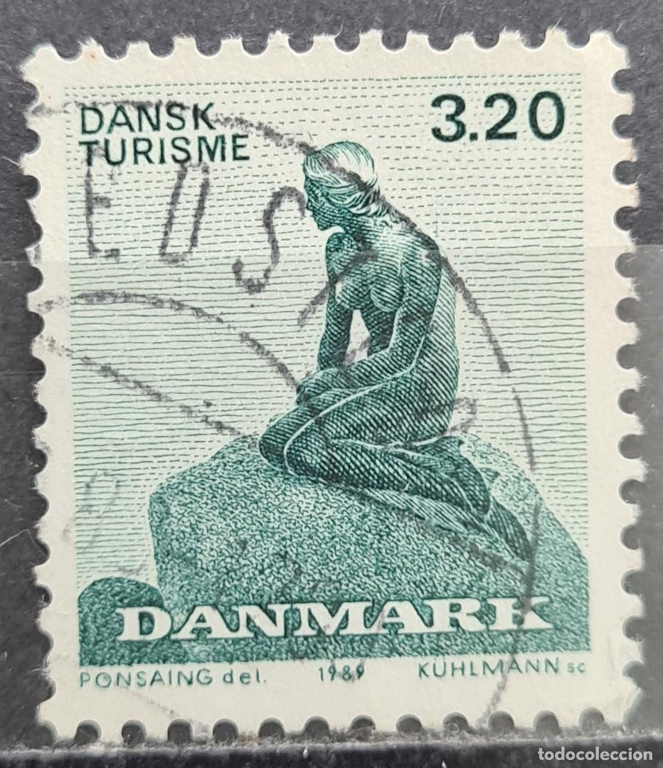 Sellos: Sello usado de Dinamarca 1989. Centenario del turismo en Dinamarca: la Sirenita