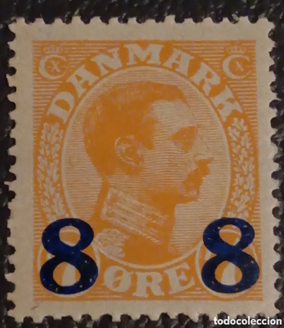 Sellos: Sello Dinamarca 1921 - Rey Christian X - 8 &oslash;re sobre 7 &oslash;re - Cat. Michel 124 MH