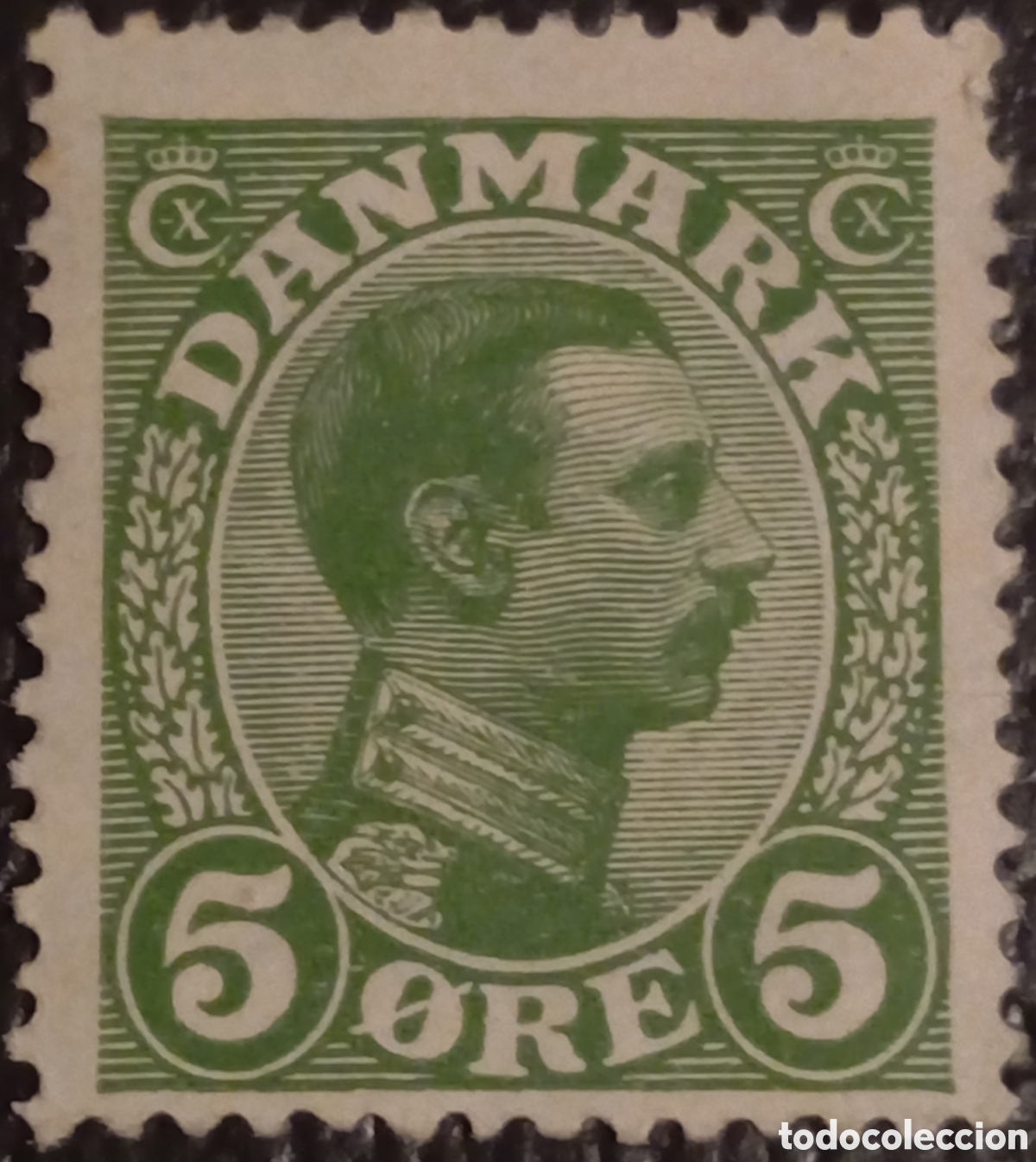 Sellos: Dinamarca 1913-1921 - 5 &oslash;re Verde, Rey Christian X - Michel #68 (MH)