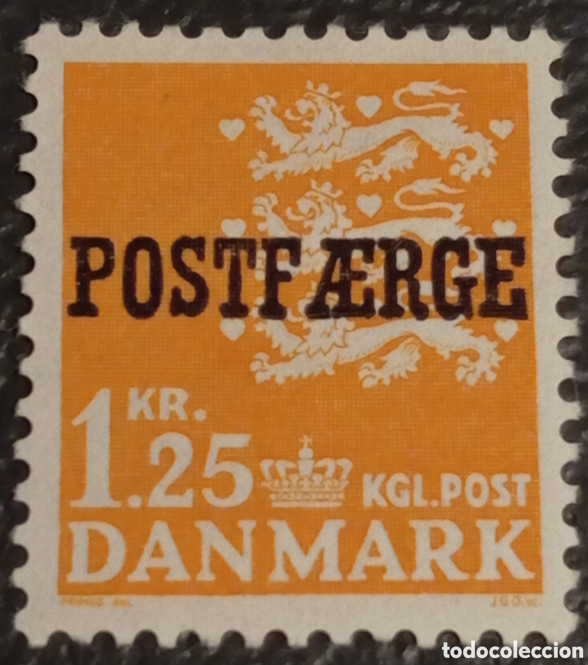 Sellos: Dinamarca 1965 - Sello de Ferry (Postf&aelig;rge) 1,25 Kr Naranja - Michel 26 MH