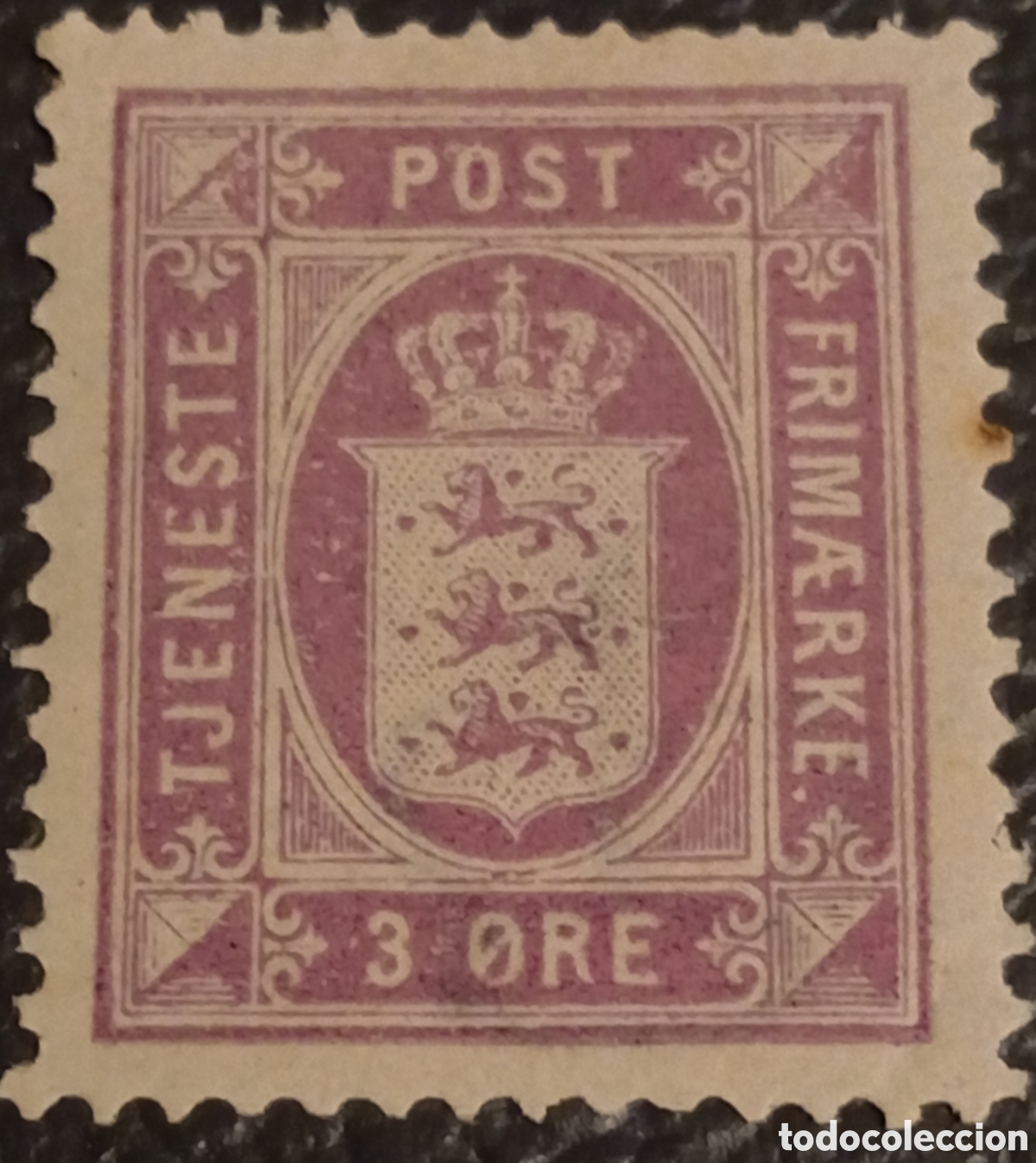Sellos: Dinamarca 1875 - Sello de Servicio Oficial 3 &Oslash;re Lila (Michel #22 / Scott #O6) - MH
