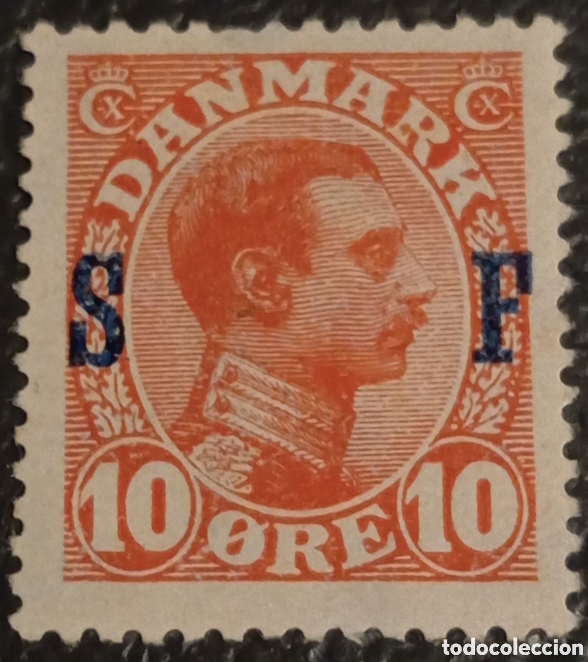 Sellos: Dinamarca 1917 - 10 &oslash;re Rey Christian X sobrecarga &rdquo;SF&rdquo; - Cat. AFA n&ordm; 2 (MH)