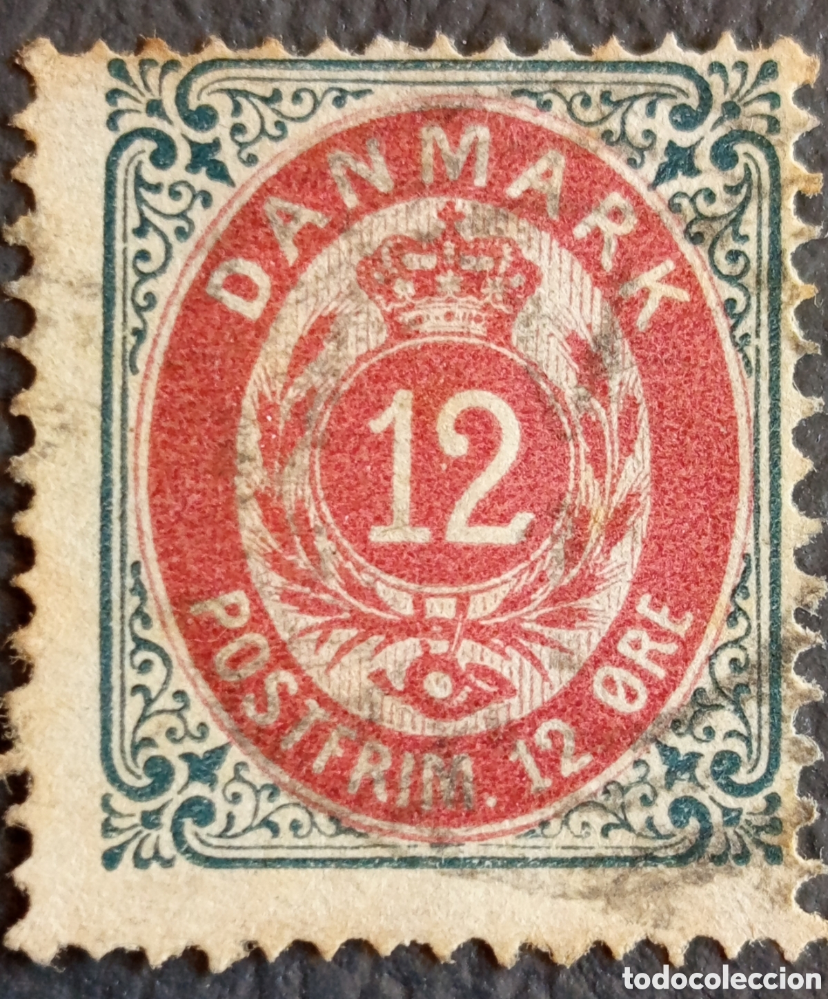 Selos: Sello Dinamarca 12 &Oslash;re Bicolor (1875) - Scott #29 / Facit #27 Usado