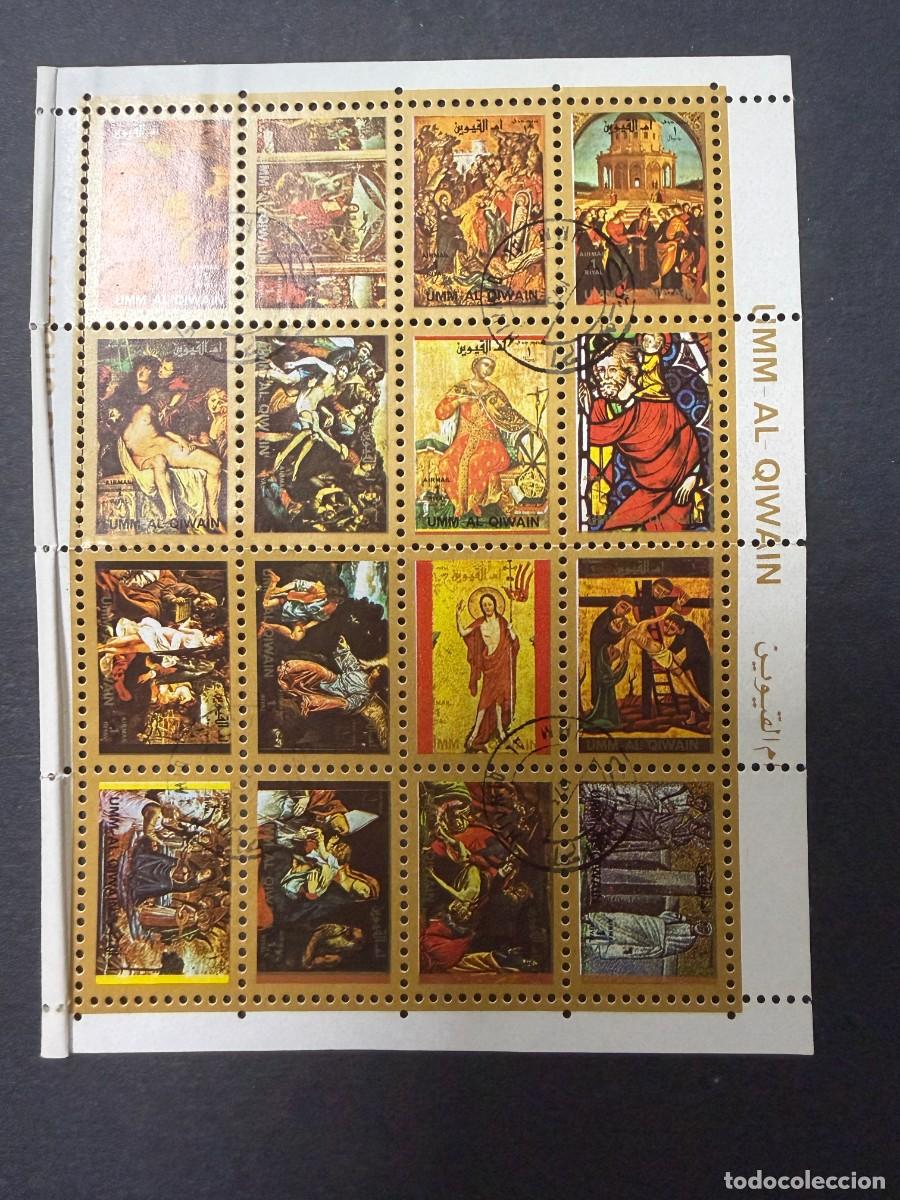 Sellos: UMM AL QIWAIN, 1972. MINI HOJA BLOQUE CON PINTURAS FAMOSAS VIDA DE CRISTO