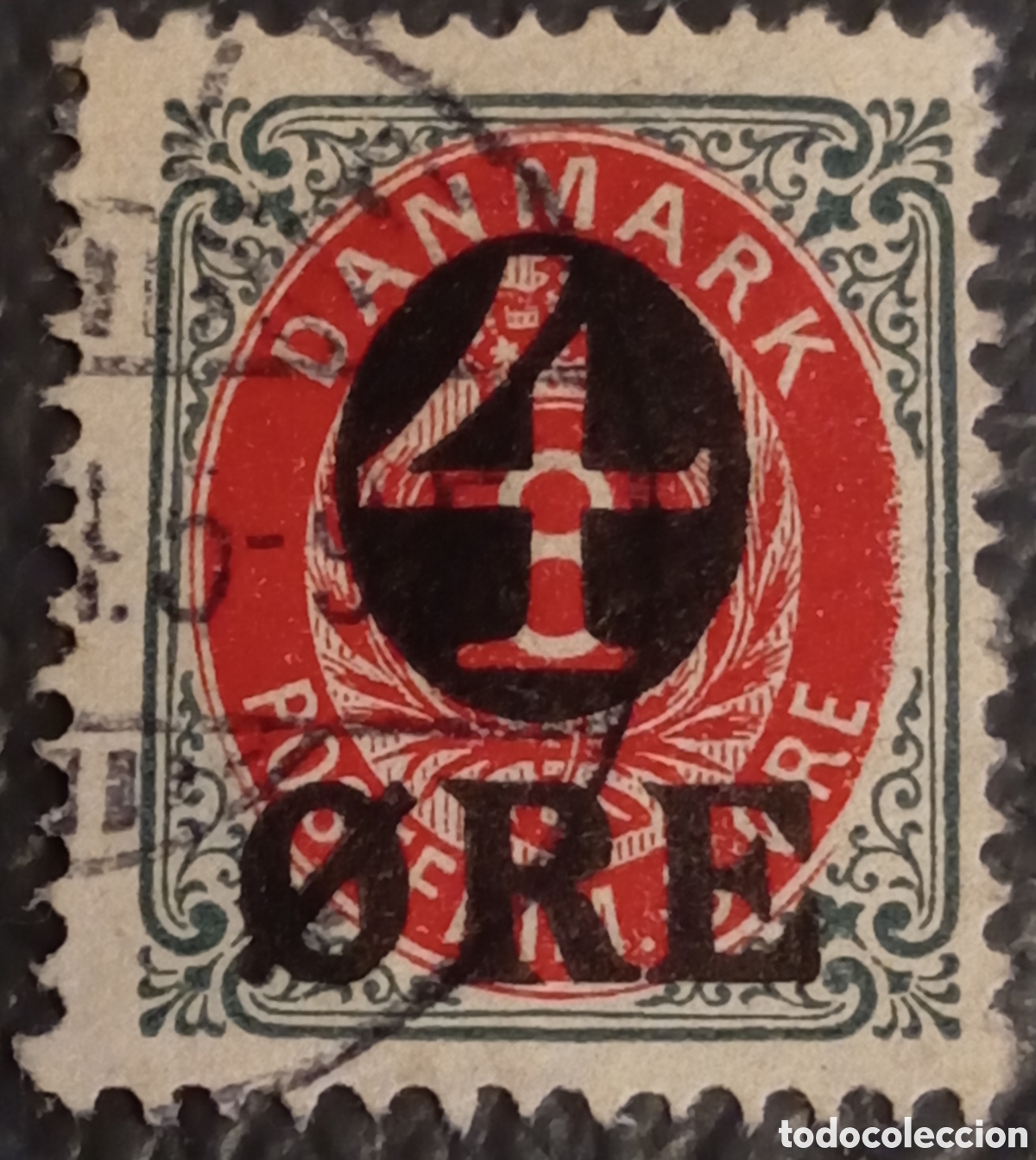 Sellos: Dinamarca 1912 - Provisorio 4 &Oslash;re sobre 8 &Oslash;re (Cat&aacute;logo Scott #55) Variedad Usado
