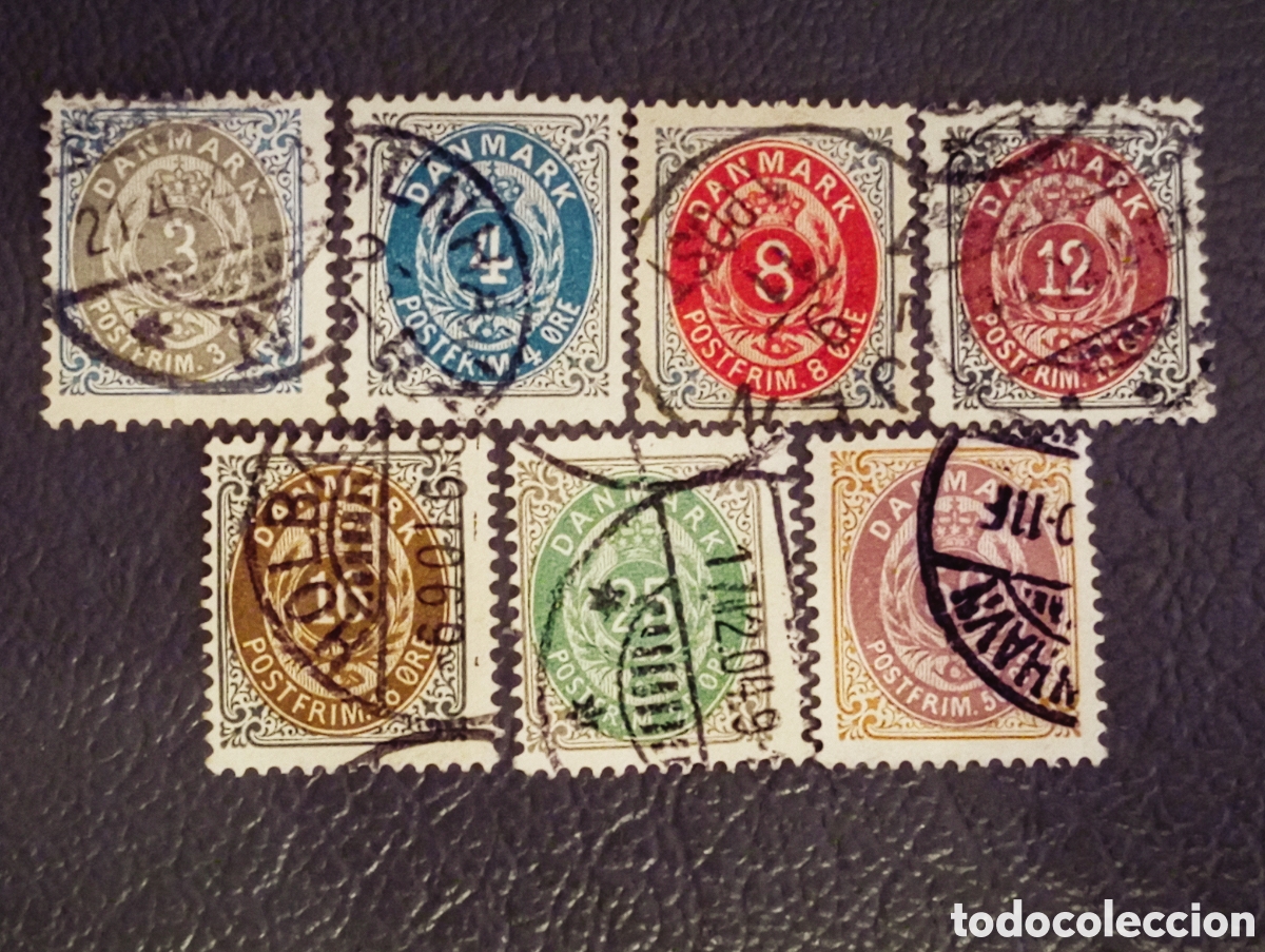 Sellos: Lote 7 Sellos Dinamarca Bicolores 1875-79 Cat&aacute;logo AFA 22/30 Usados
