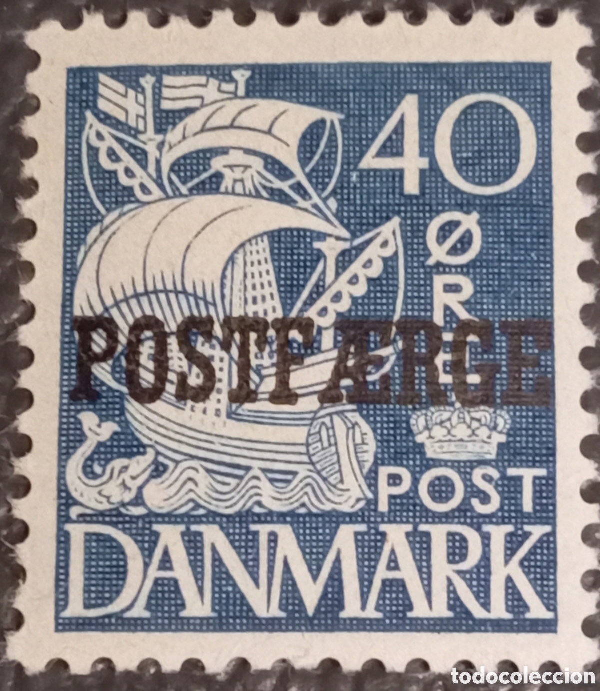 Sellos: Dinamarca 1940 - Correo Ferry Postf&aelig;rge 40 &Oslash;re Azul - Cat. AFA N&ordm; 24 MH