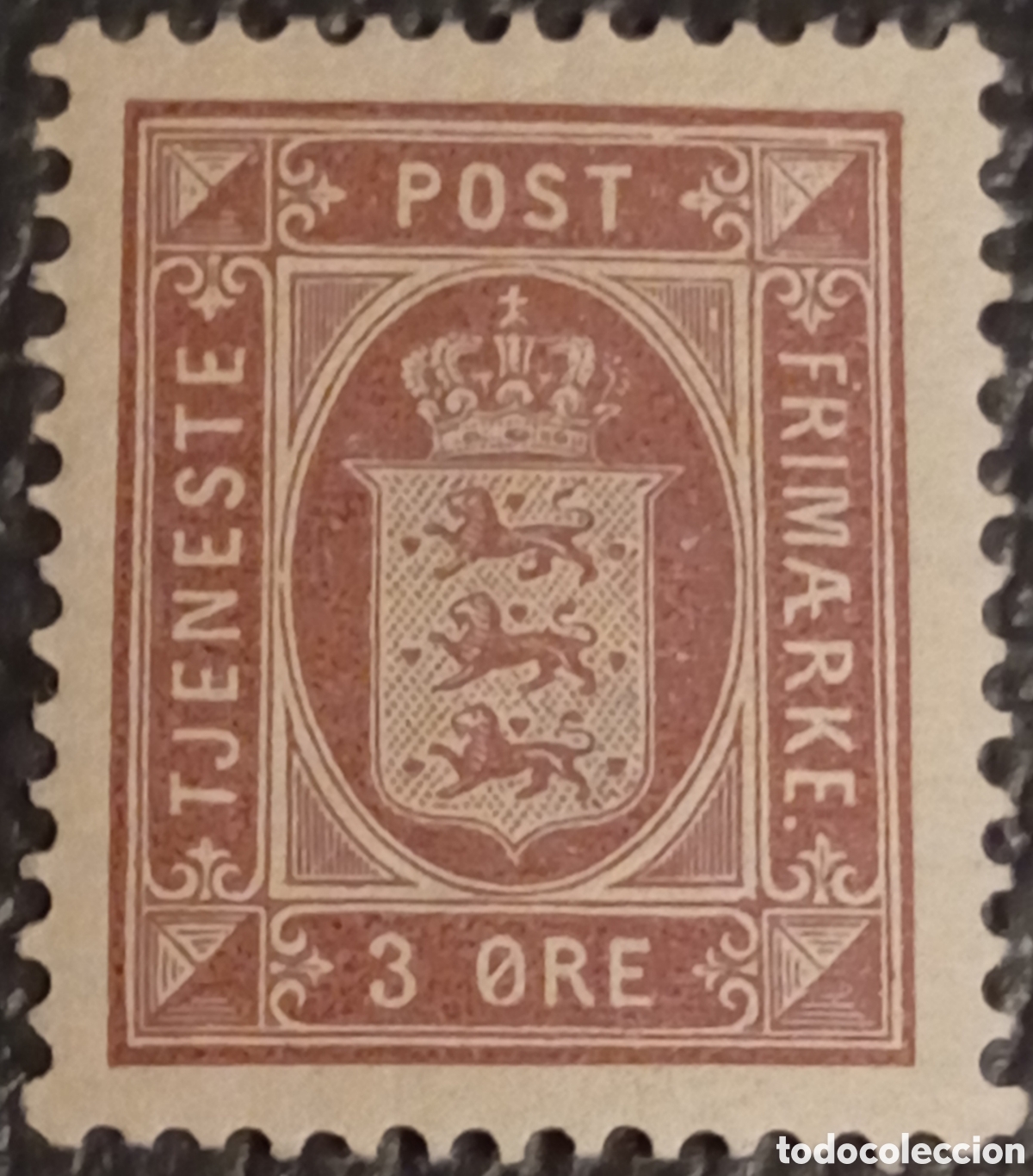 Sellos: Sello Dinamarca 1875 Oficial 3 &Oslash;re Casta&ntilde;o / Pardo Oscuro MH (Mi 22 / Sc O6)