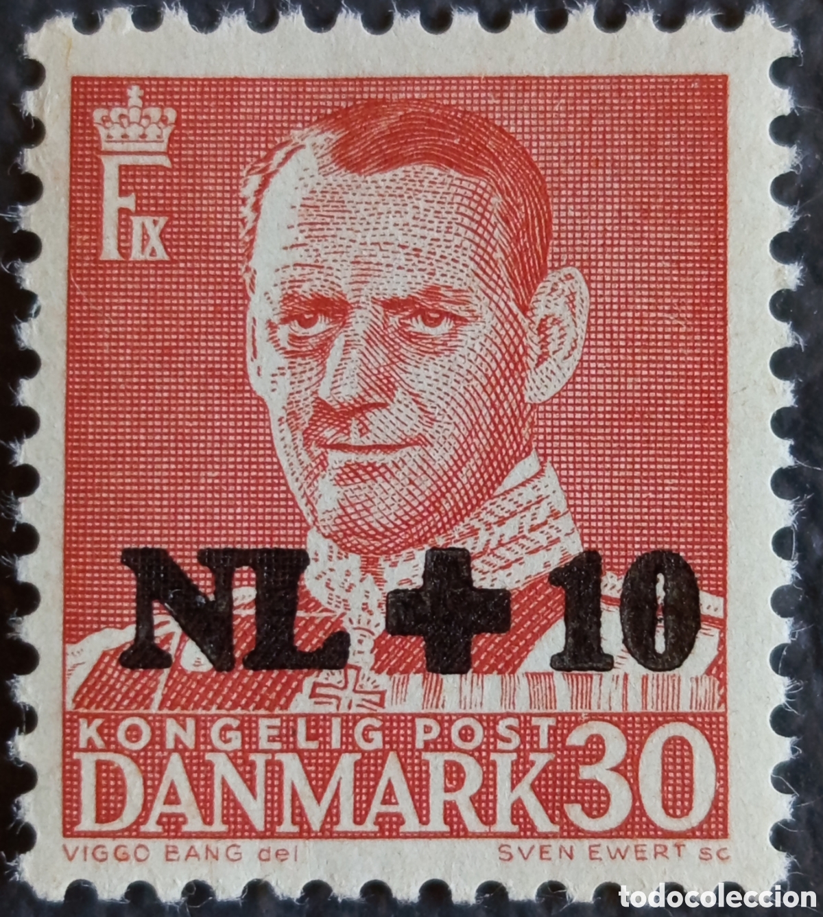 Selos: Sello Dinamarca 1953 - Federico IX &rdquo;Ayuda Pa&iacute;ses Bajos&rdquo; 30+10 &oslash;re (Michel 339) MNH**