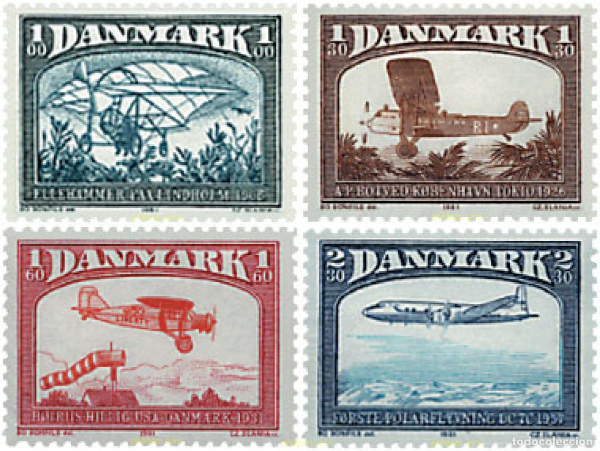 Sellos: 96113 MNH DINAMARCA 1981 VUELOS AEREOS A TRAVES DE LOS A&Ntilde;OS