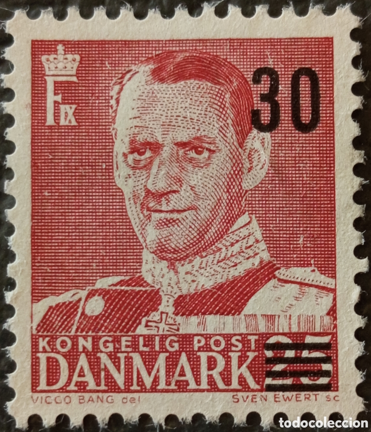 Sellos: Dinamarca 1955 Federico IX 30s/25 &Ouml;re Rojo Sobrecarga Scott #355 MH