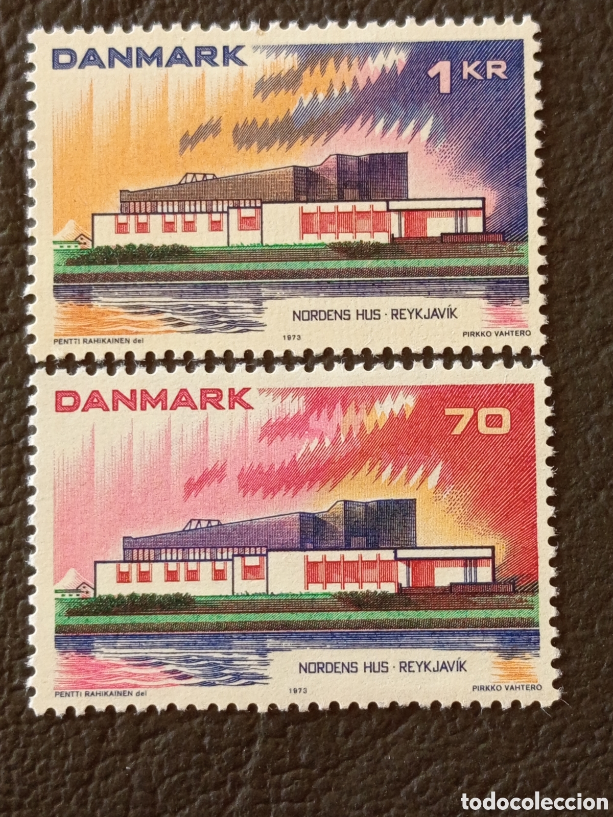 Sellos: Dinamarca 1973 Nordens Hus Reykjav&iacute;k Scott #530-531 Pareja MH