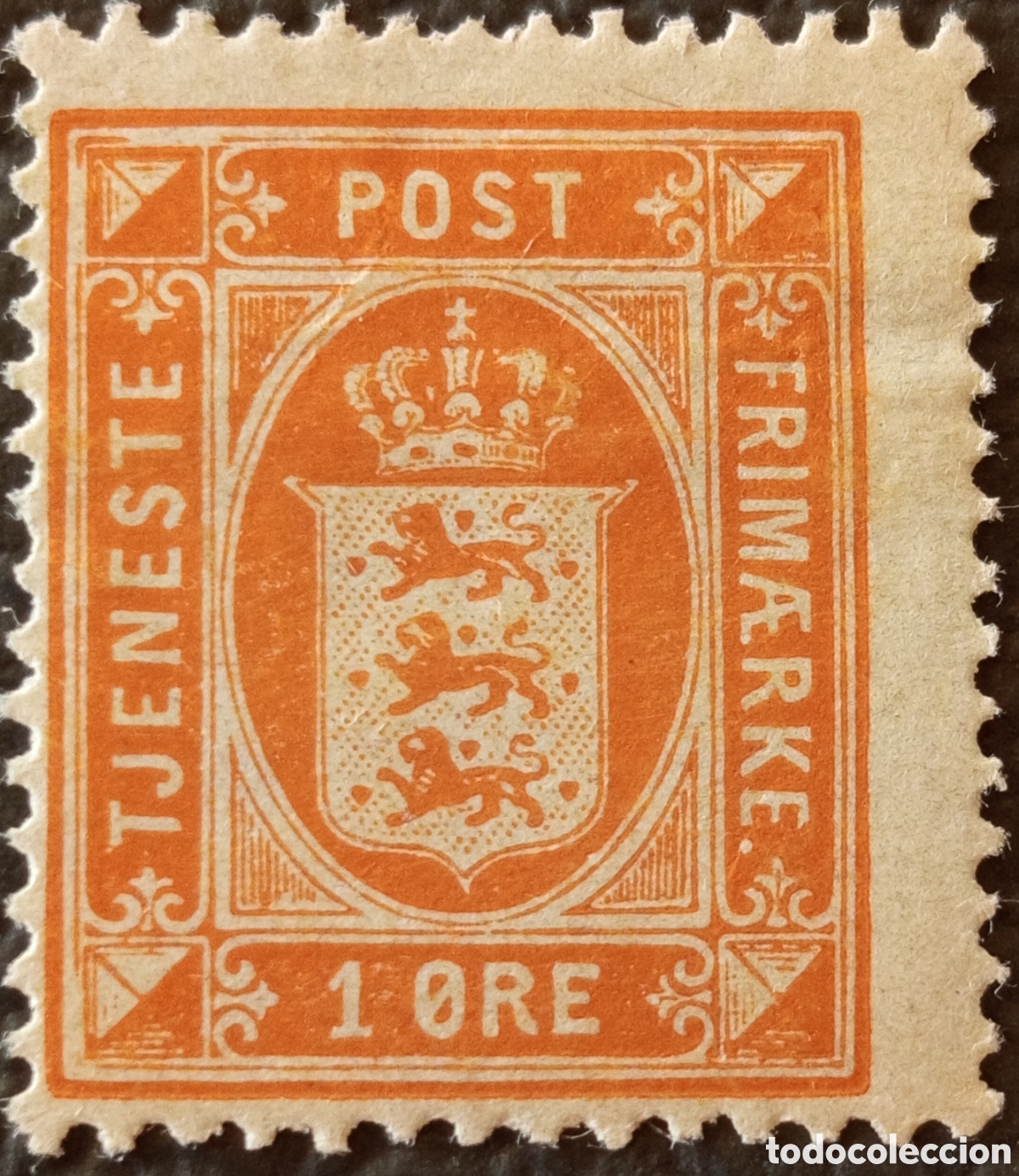 Sellos: Dinamarca 1902 Oficial 1 Ore Naranja Scott O10 Michel D8 MH