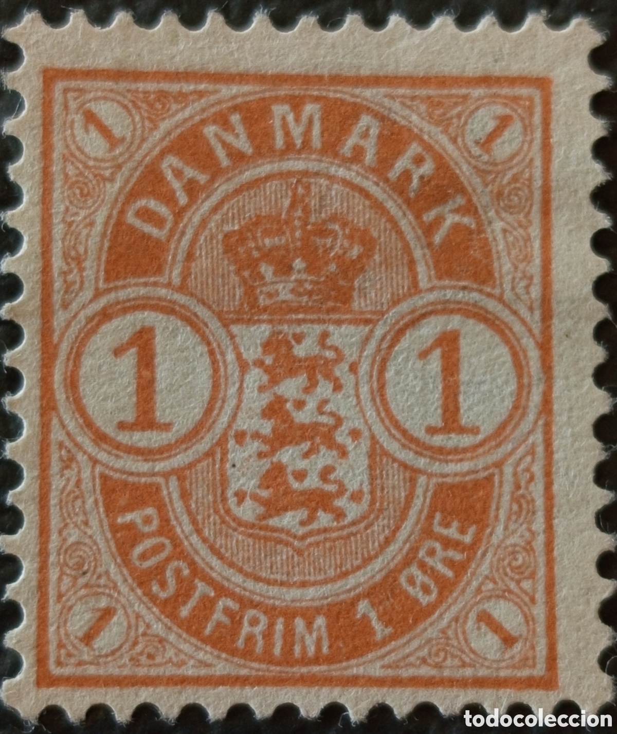 Sellos: Dinamarca 1895 1 Ore Naranja Escudo Armas Scott 42 Michel 33 MH
