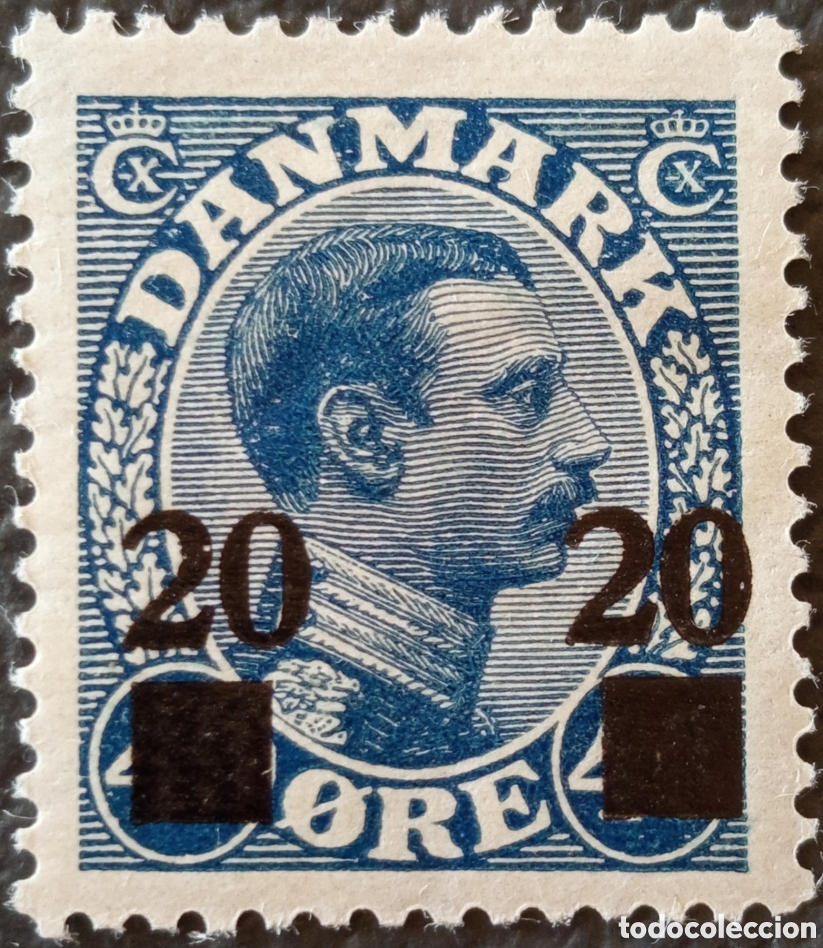 Sellos: Dinamarca 1921 20/10 Ore Azul Sobrecarga Scott 173 Michel 121 MH