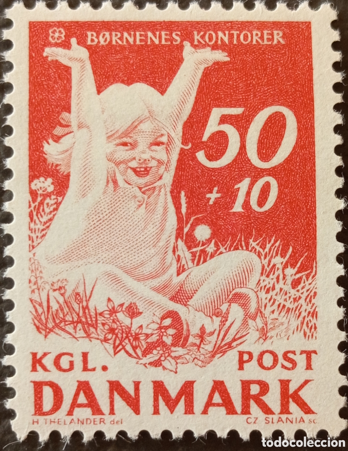 Sellos: Dinamarca 50+10 Ore Rojo Semi-Postal Slania Scott B20 Michel 405 MH