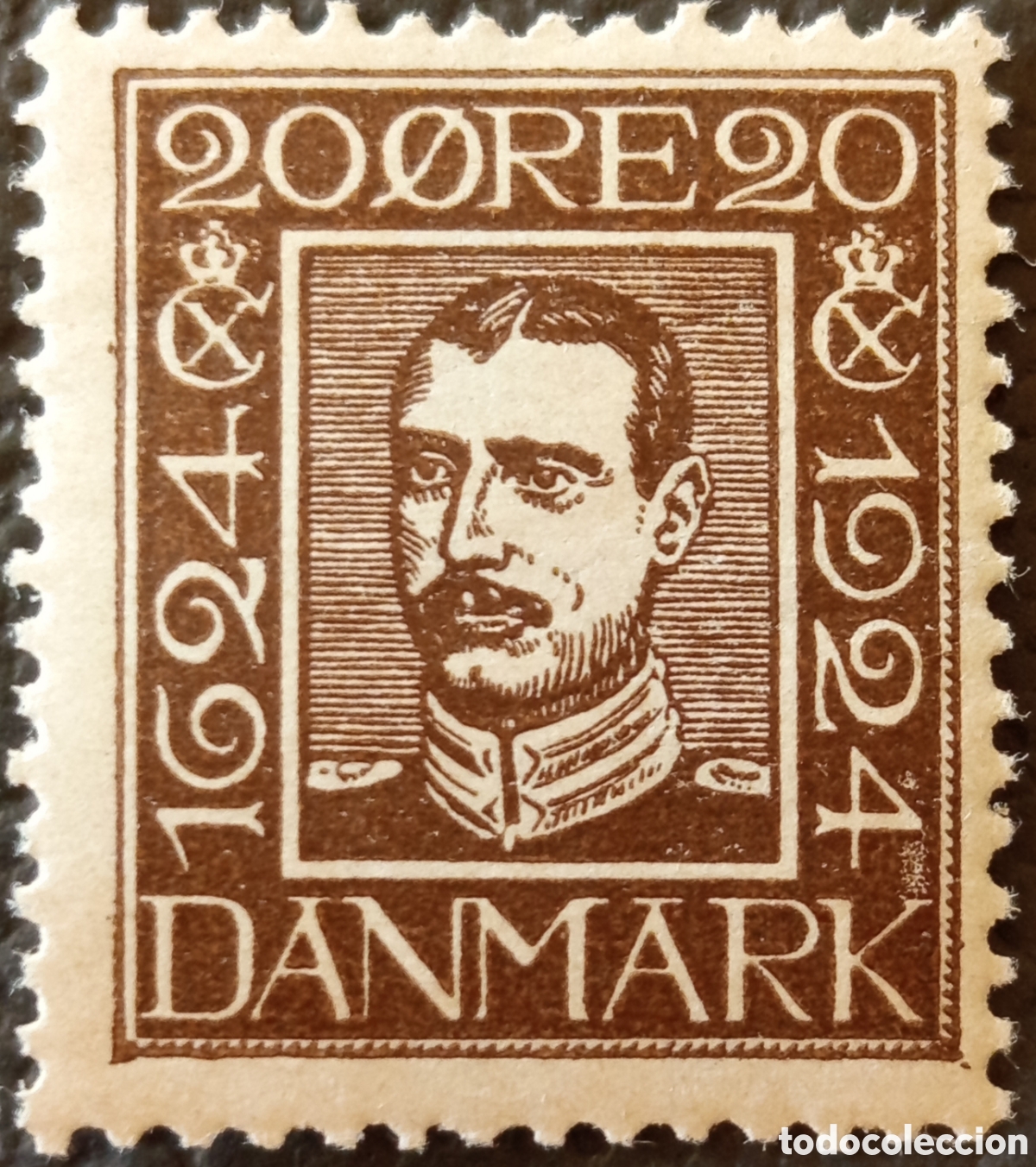 Sellos: Dinamarca 1924 20 Ore Marr&oacute;n Scott 166 Michel 144 Rey MH