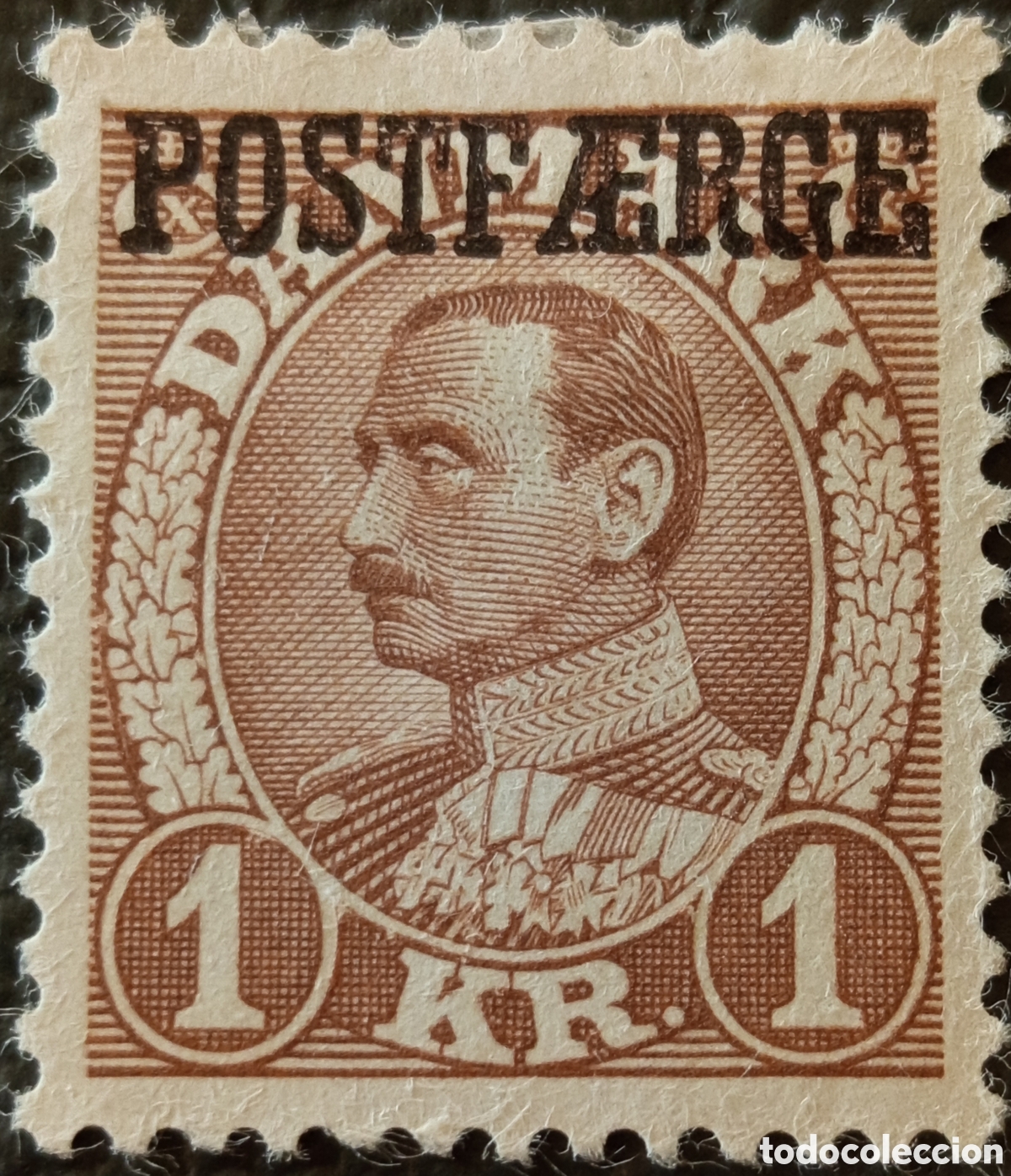 Sellos: Dinamarca 1919 POSTF&AElig;RGE 1 Kr Marr&oacute;n Christian X Scott Q8 MH