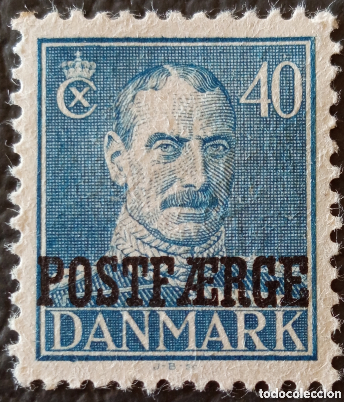 Sellos: Dinamarca 1941 POSTF&AElig;RGE 40 Ore Azul Christian X Scott Q22 MH