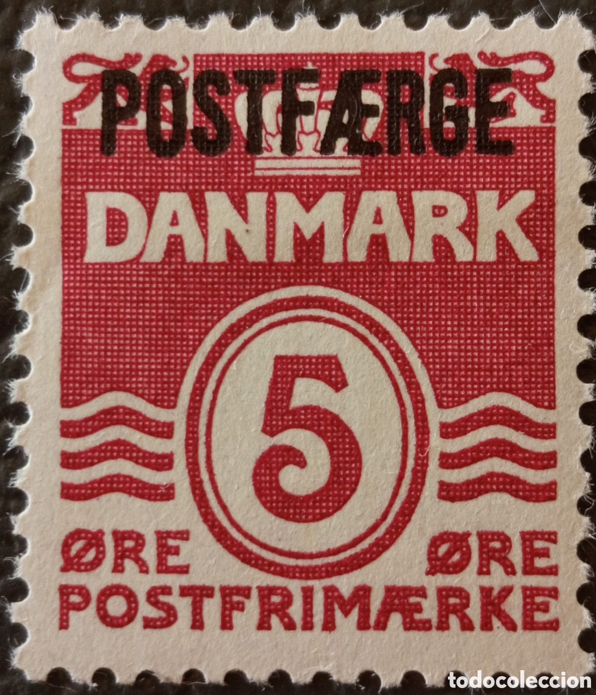 Sellos: Dinamarca 1936 POSTF&AElig;RGE 5 Ore Rojo L&iacute;neas Scott Q15 Mi PK15 MH
