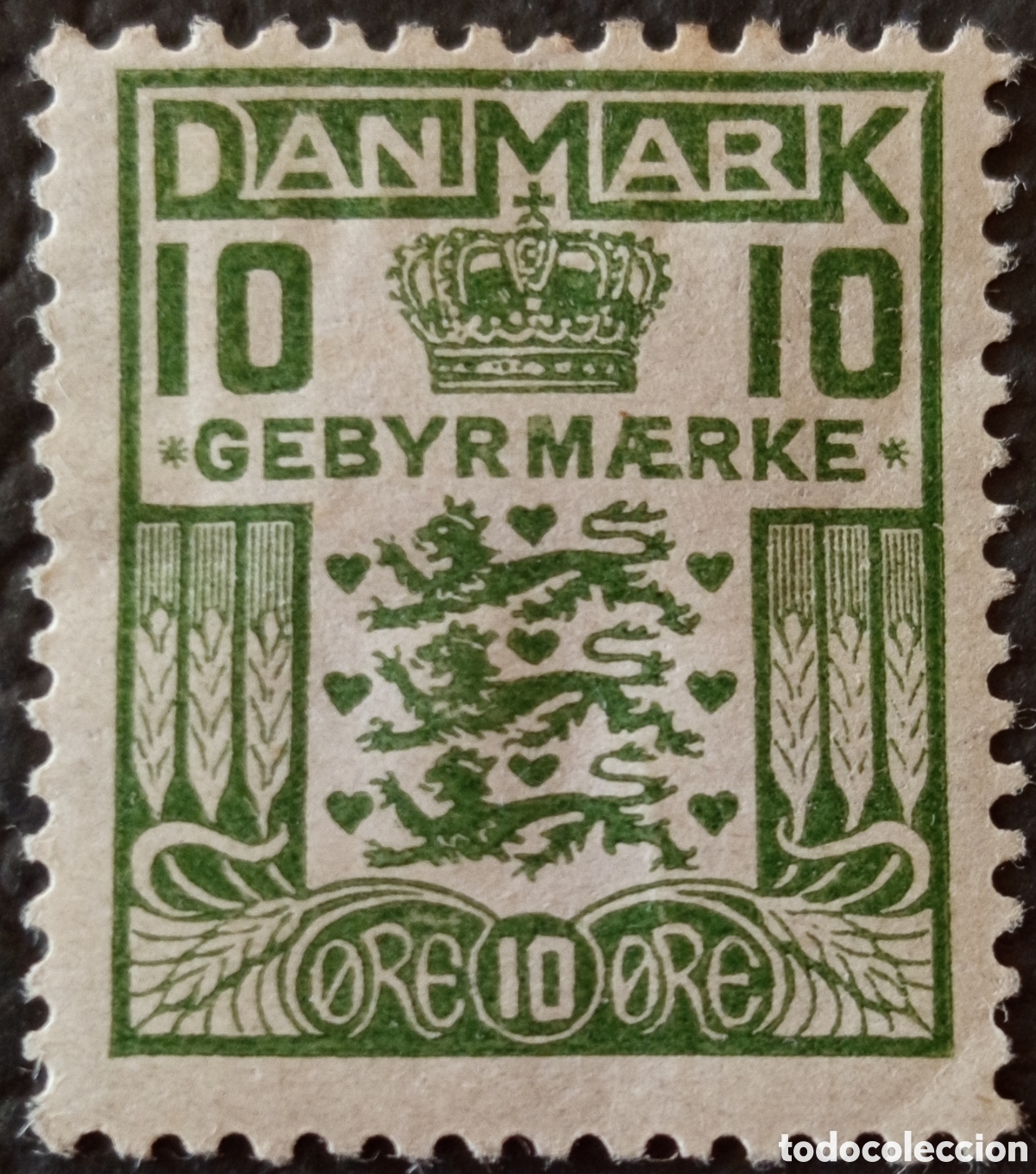Sellos: Dinamarca 1926 Gebyrm&aelig;rke 10 Ore Verde Tasa Scott I2 Michel GEB2 MH