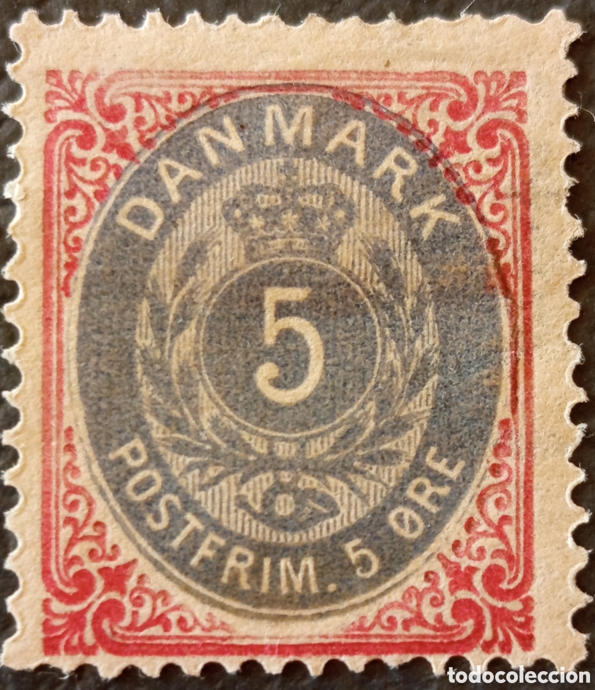Sellos: Dinamarca 1875 5 Ore Gris/Rojo Bicolor Scott 25 Michel 22 MH