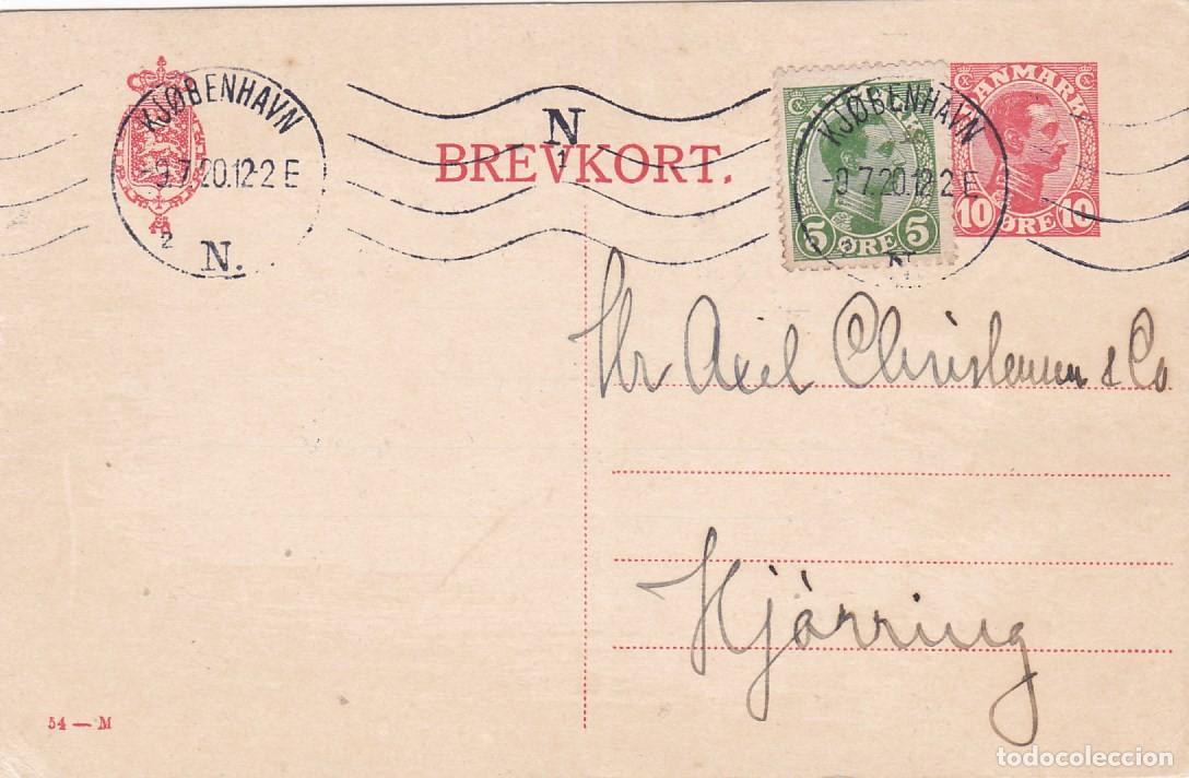 Sellos: DINAMARCA TARJETA ENTERO POSTAL CON SUPLEMENTO CIRCULADA 1920 MUY BUEN ESTADO