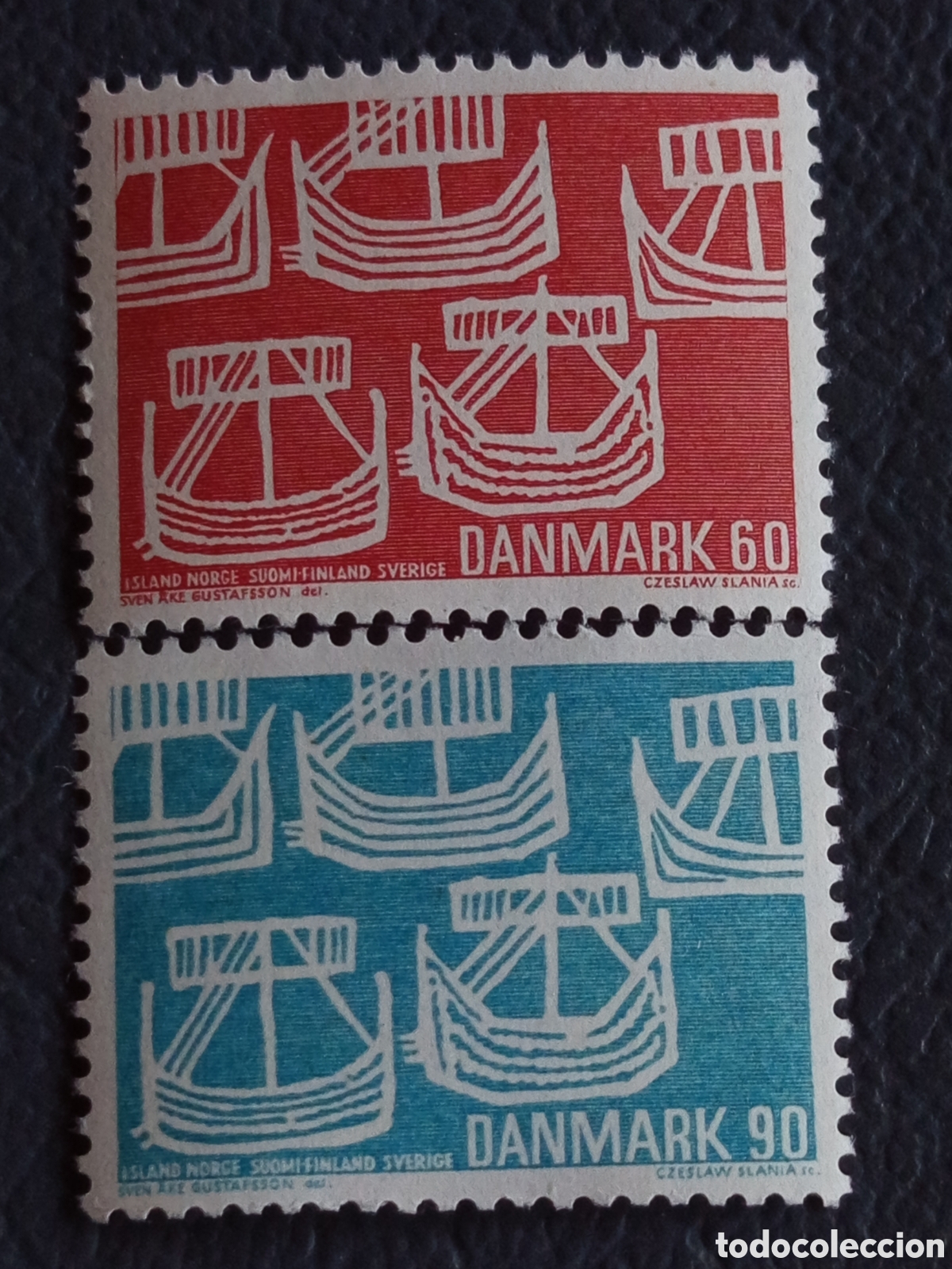 Sellos: Serie Dinamarca 1969 Norden Barcos Vikingos Slania 60o y 90o Cat#490/91 MNH